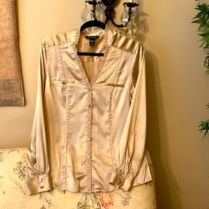White House Black Market silk long sleeve blouse champagne gold